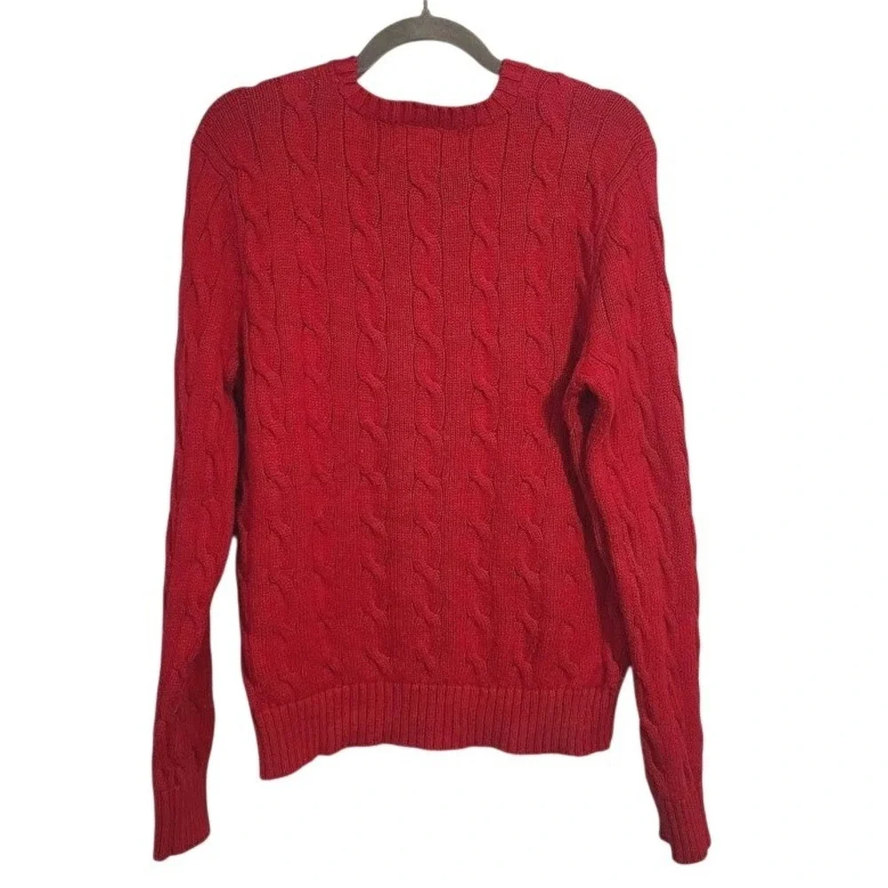 POLO RALPH LAUREN Cable Knit Sweater Red Cotton Pony Logo Preppy‎ 90s S